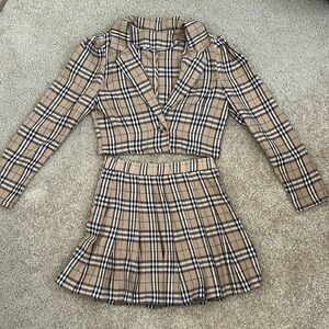 Vintage Two Piece Plaid Blazer & Skirt Set